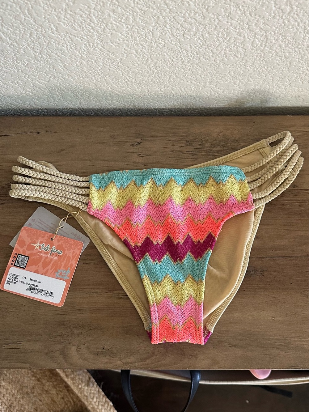 Luli Fama Multicolor Zigzag Cheeky Bikini Bottom - Pink, Blue, Gold, Burgundy